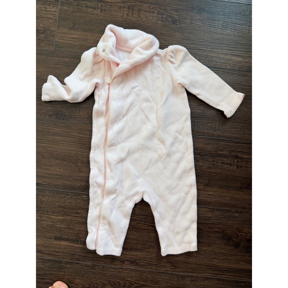 Ralph Lauren Baby Girl Pink Cotton Knit Shawl Collar Coverall 6M 70